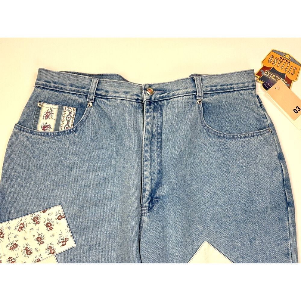 Stefano Patchwork Vtg 80s Denim Jeans Women 22 NWT RARE Cotton Pockets Floral - Picture 3 of 15